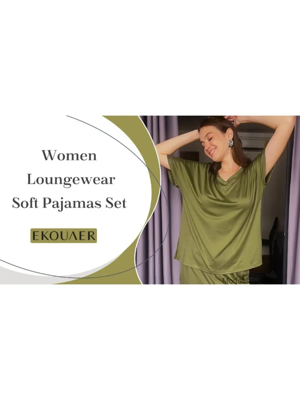 Comfy V-Neck Short Sleeve Lounge Set with Drawstring Pants for Women_6